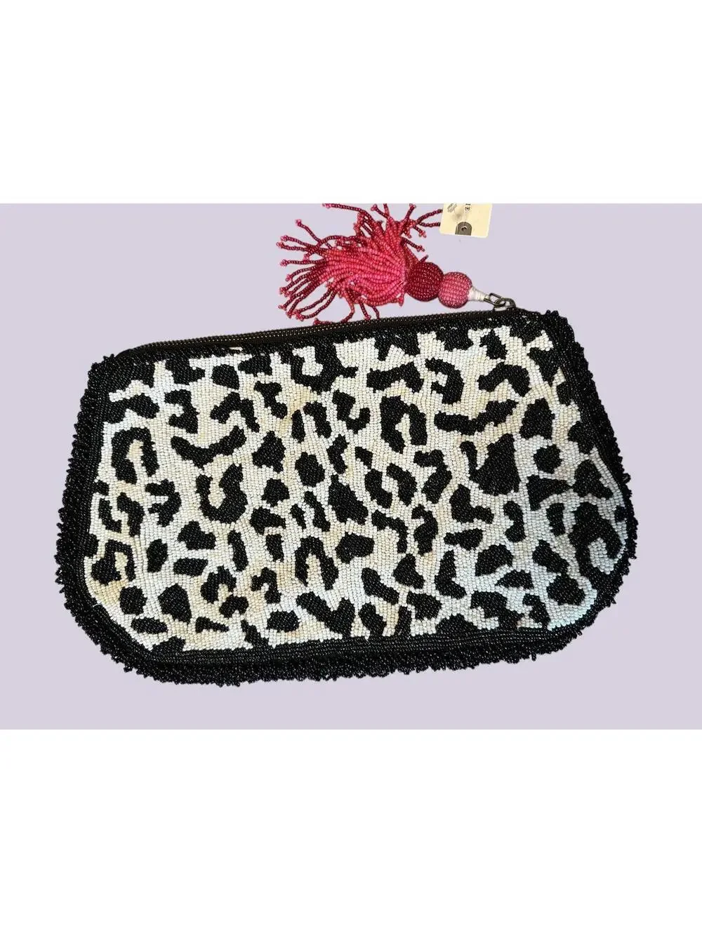 Anthropologie Beaded Leopard Print Pouch with Tassel